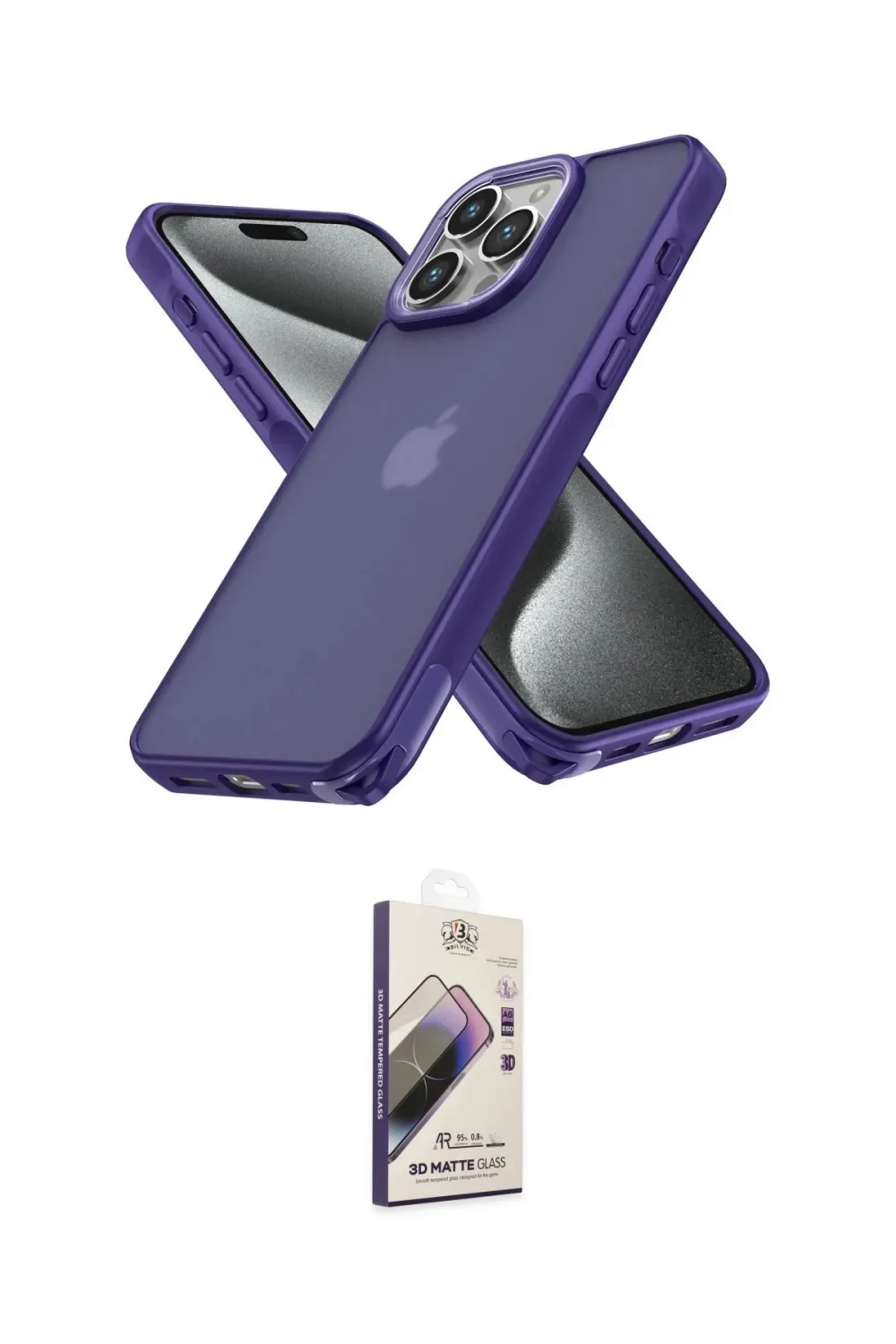 ieg™ iPhone 15 Pro Max Kılıf Atlas Form - Siyah Bilvis 3D Mat Cam Ekran Koruyucu