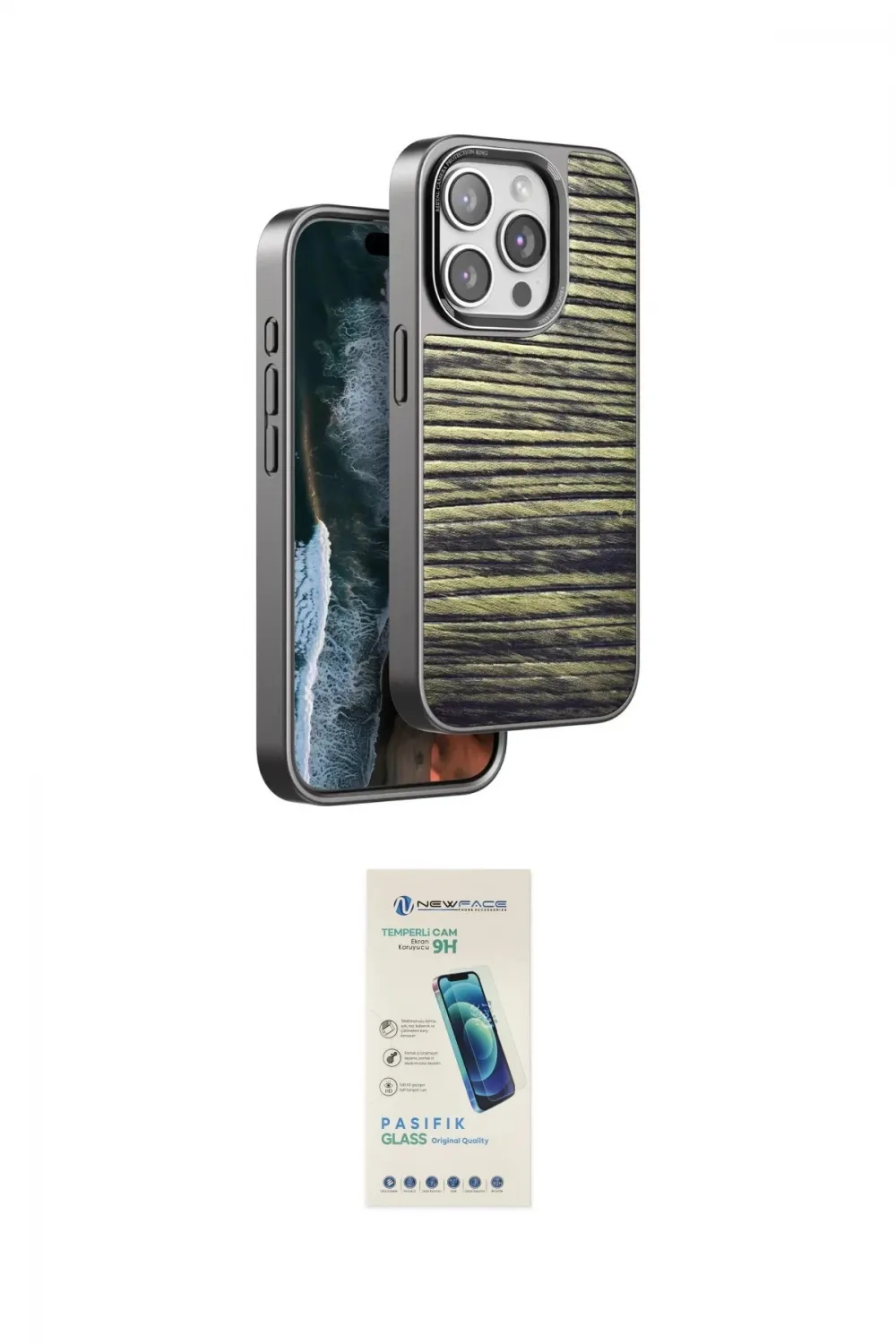 ieg™ iPhone 15 Pro Max Kılıf Atlas Minimal Özel Seri - Şeffaf Pasifik Cam Ekran Koruyucu