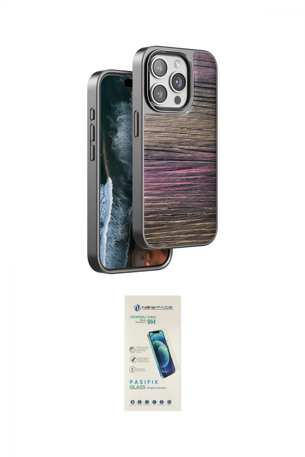 ieg™ iPhone 15 Pro Max Kılıf Atlas Minimal Özel Seri - Şeffaf Pasifik Cam Ekran Koruyucu