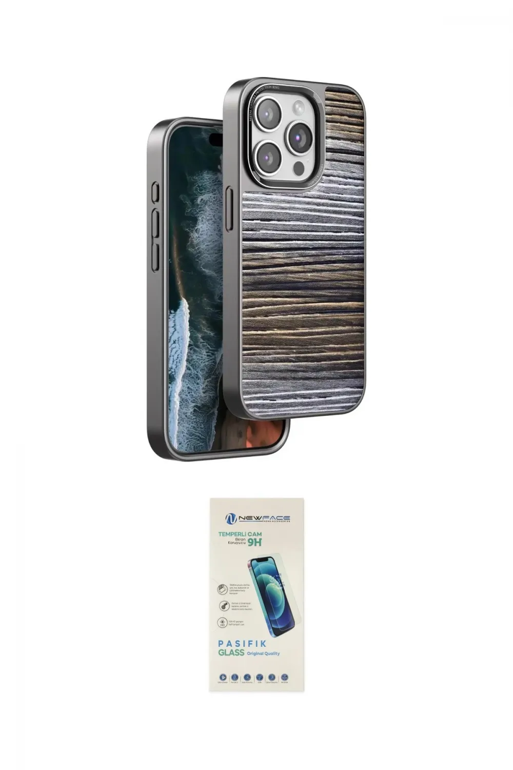 ieg™ iPhone 15 Pro Max Kılıf Atlas Minimal Özel Seri - Şeffaf Pasifik Cam Ekran Koruyucu