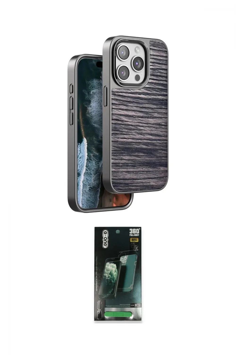 ieg™ iPhone 15 Pro Max Kılıf Atlas Minimal Özel Seri - Siyah 360 Mat Full Body Arka Koruyucu