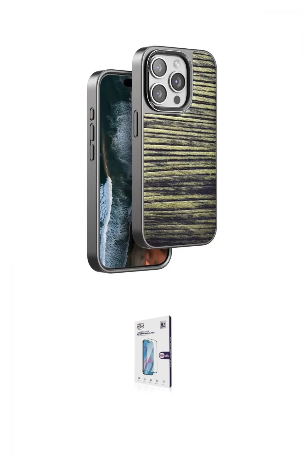 ieg™ iPhone 15 Pro Max Kılıf Atlas Minimal Özel Seri - Siyah Bilvis 0.18mm Plus Cam Ekran Koruyucu
