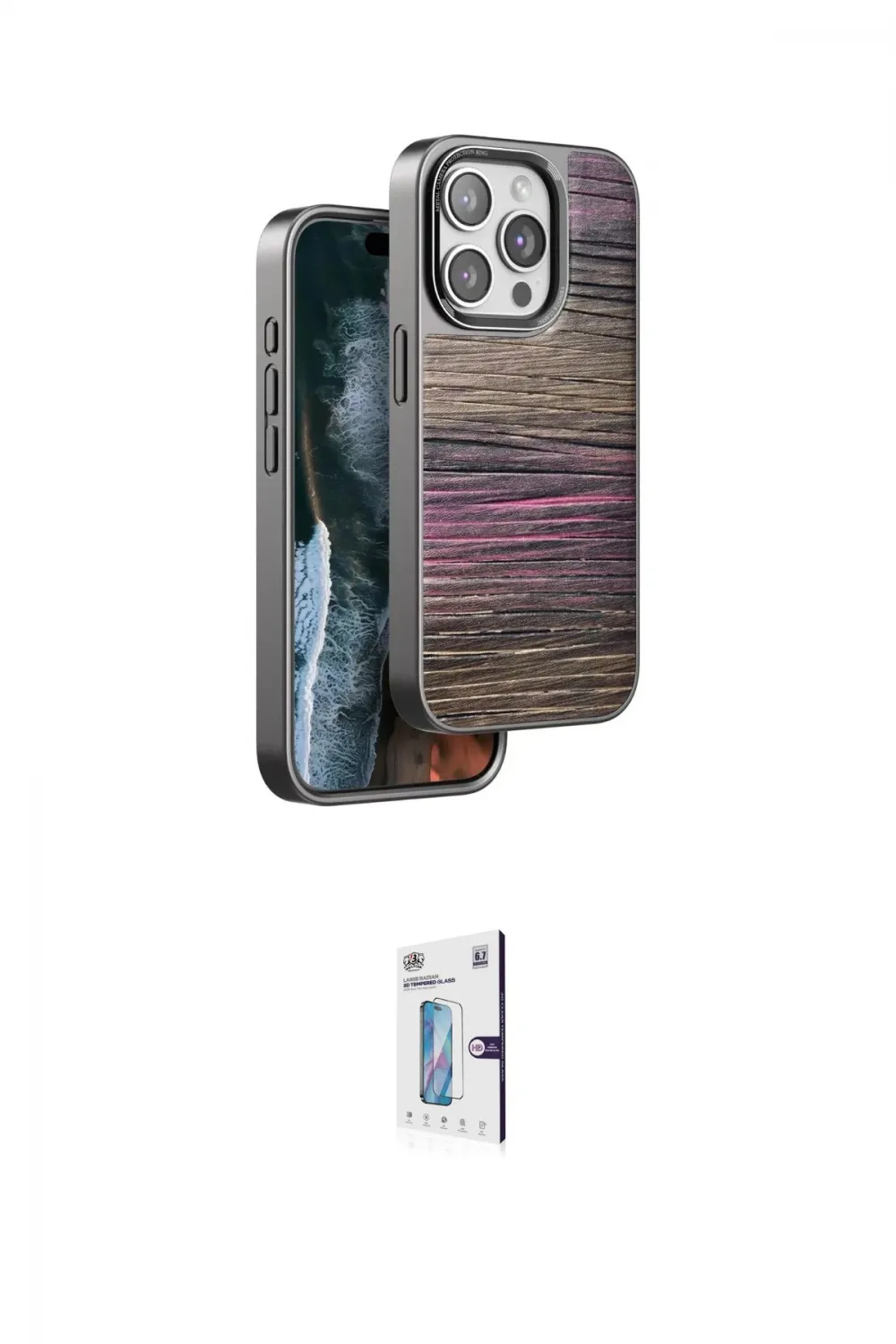ieg™ iPhone 15 Pro Max Kılıf Atlas Minimal Özel Seri - Siyah Bilvis 0.18mm Plus Cam Ekran Koruyucu