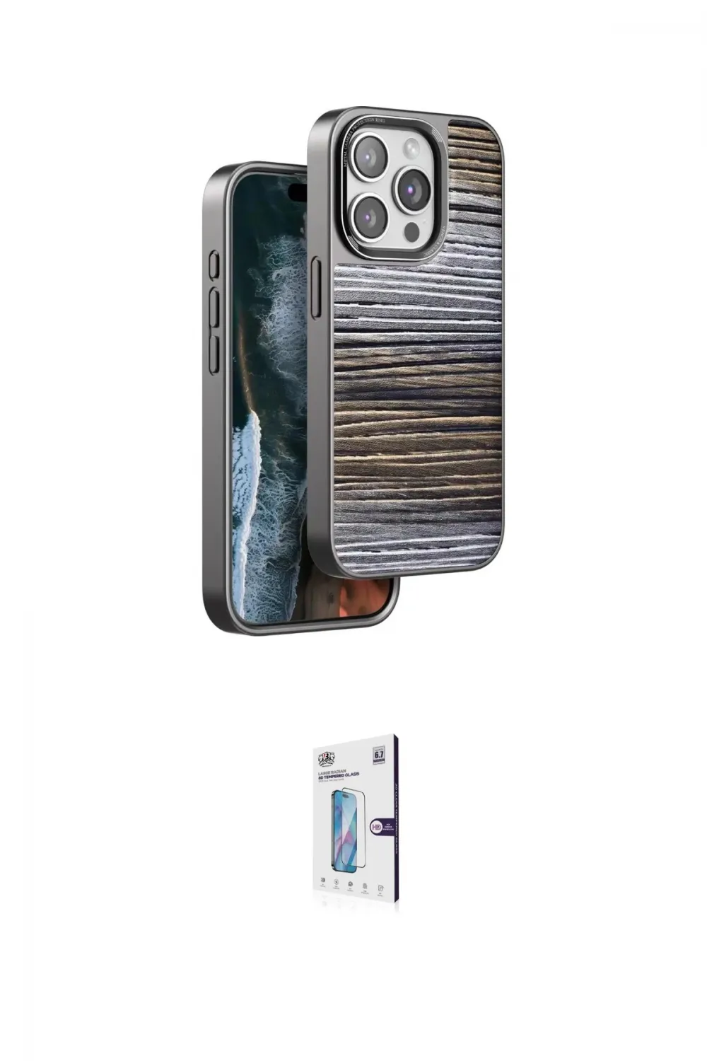ieg™ iPhone 15 Pro Max Kılıf Atlas Minimal Özel Seri - Siyah Bilvis 0.18mm Plus Cam Ekran Koruyucu