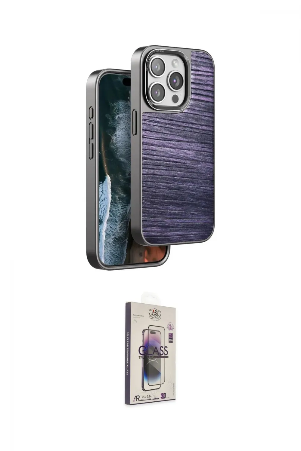 ieg™ iPhone 15 Pro Max Kılıf Atlas Minimal Özel Seri - Siyah Bilvis 3D Cam Ekran Koruyucu