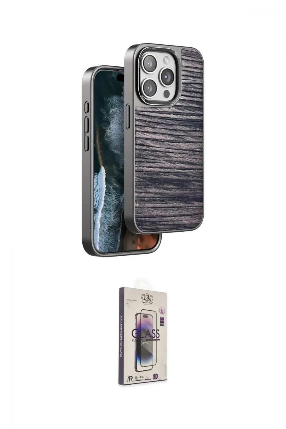 ieg™ iPhone 15 Pro Max Kılıf Atlas Minimal Özel Seri - Siyah Bilvis 3D Cam Ekran Koruyucu