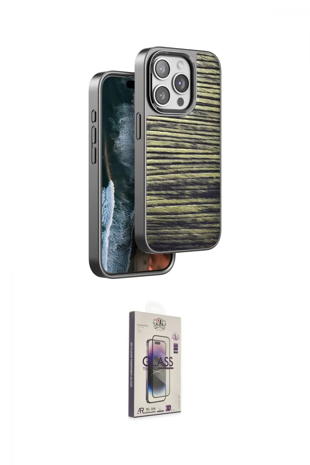 ieg™ iPhone 15 Pro Max Kılıf Atlas Minimal Özel Seri - Siyah Bilvis 3D Cam Ekran Koruyucu
