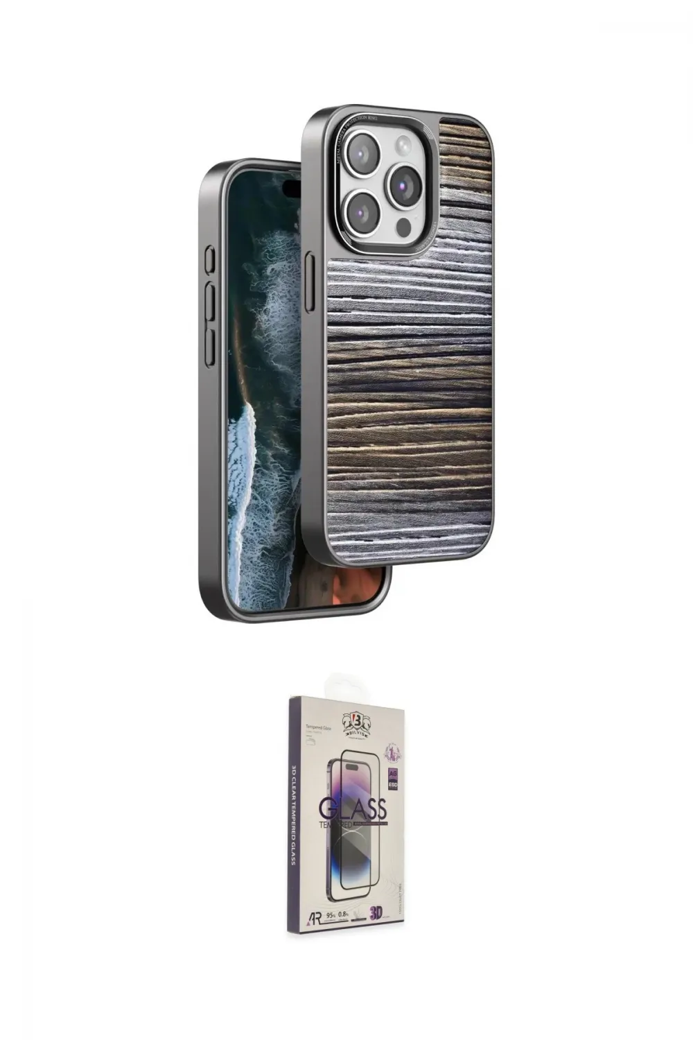 ieg™ iPhone 15 Pro Max Kılıf Atlas Minimal Özel Seri - Siyah Bilvis 3D Cam Ekran Koruyucu