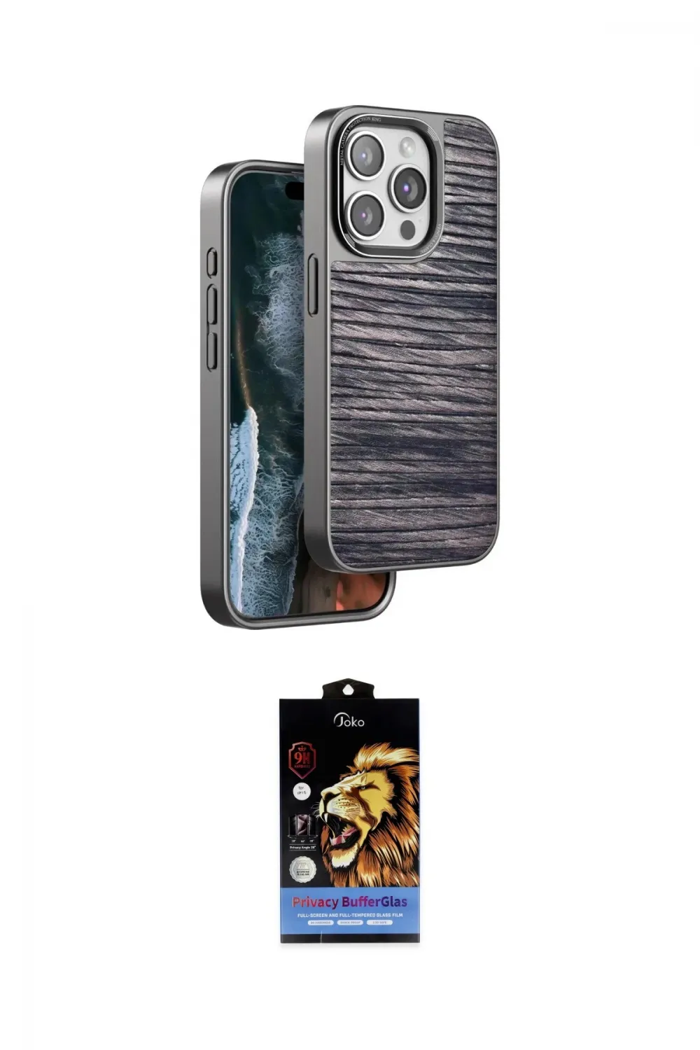 ieg™ iPhone 15 Pro Max Kılıf Atlas Minimal Özel Seri - Siyah Buffer Hayalet Cam Ekran Koruyucu