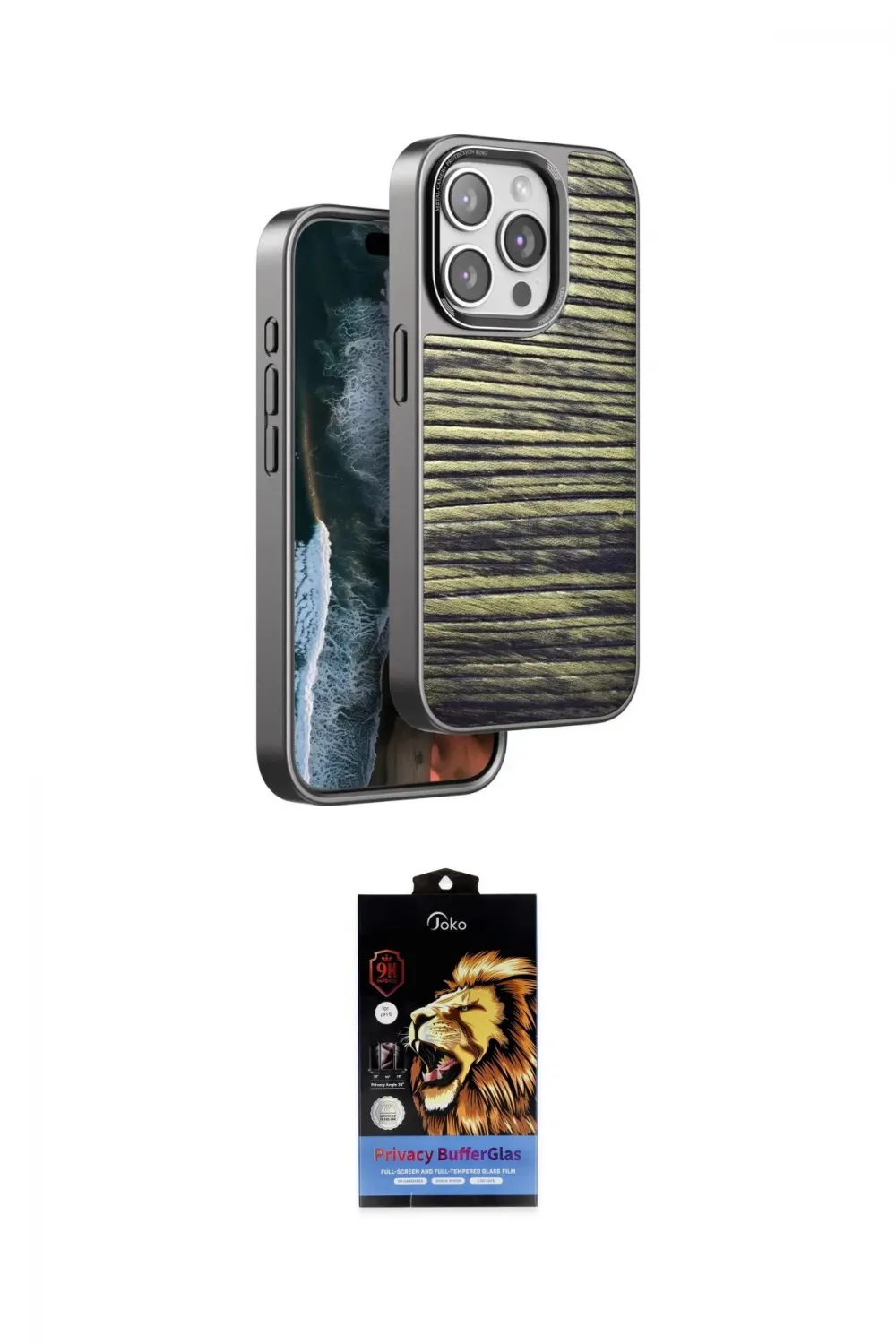 ieg™ iPhone 15 Pro Max Kılıf Atlas Minimal Özel Seri - Siyah Buffer Hayalet Cam Ekran Koruyucu