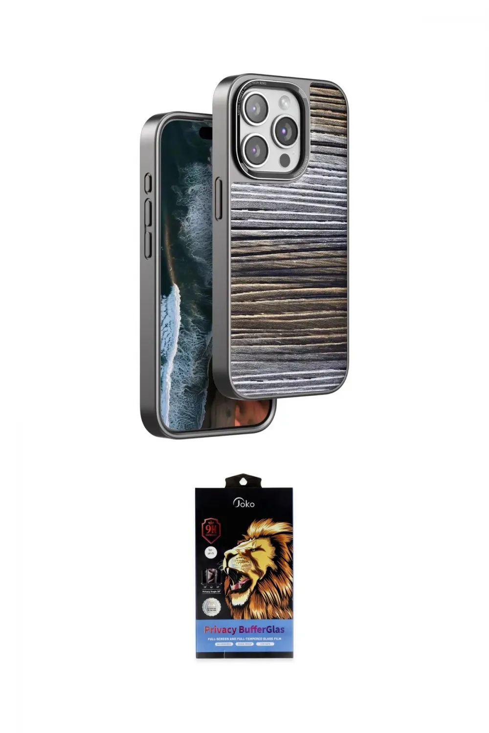 ieg™ iPhone 15 Pro Max Kılıf Atlas Minimal Özel Seri - Siyah Buffer Hayalet Cam Ekran Koruyucu
