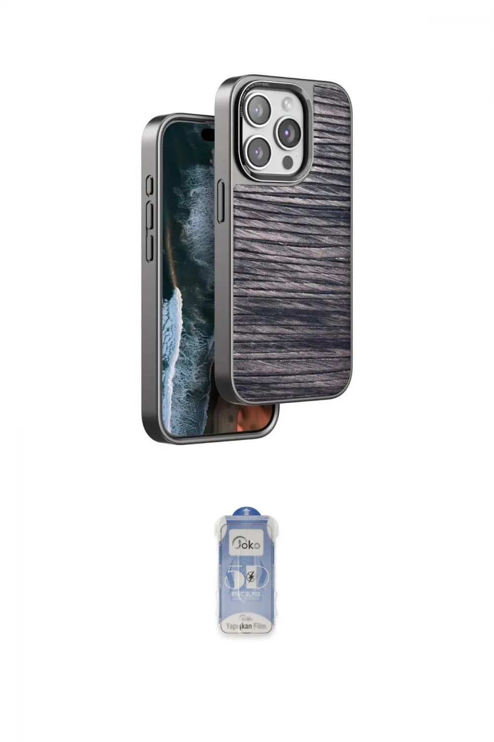 ieg™ iPhone 15 Pro Max Kılıf Atlas Minimal Özel Seri - Siyah Joko Magic 5D Cam