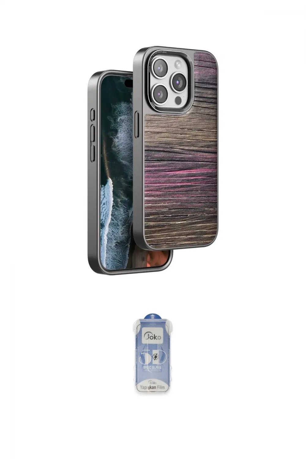 ieg™ iPhone 15 Pro Max Kılıf Atlas Minimal Özel Seri - Siyah Joko Magic 5D Cam