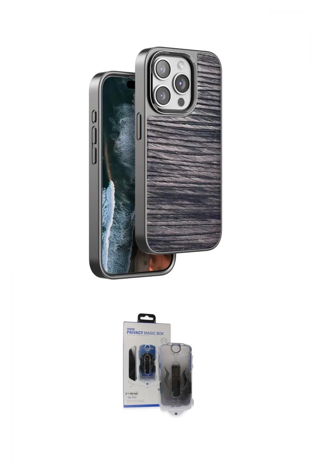 ieg™ iPhone 15 Pro Max Kılıf Atlas Minimal Özel Seri - Siyah Vanessa Magic Hayalet Cam