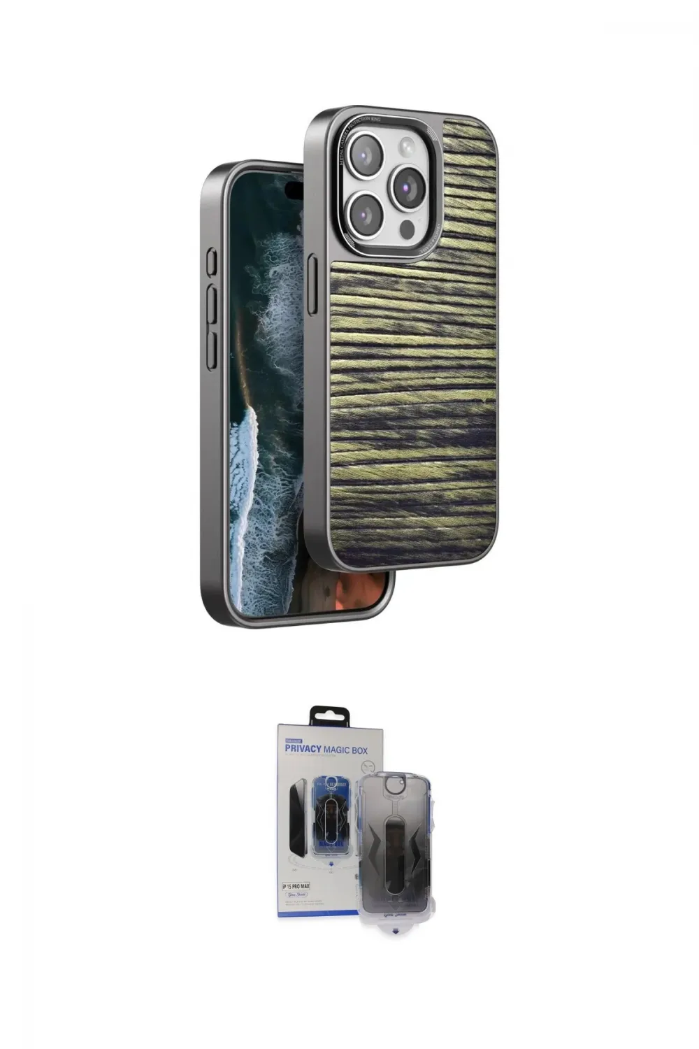 ieg™ iPhone 15 Pro Max Kılıf Atlas Minimal Özel Seri - Siyah Vanessa Magic Hayalet Cam