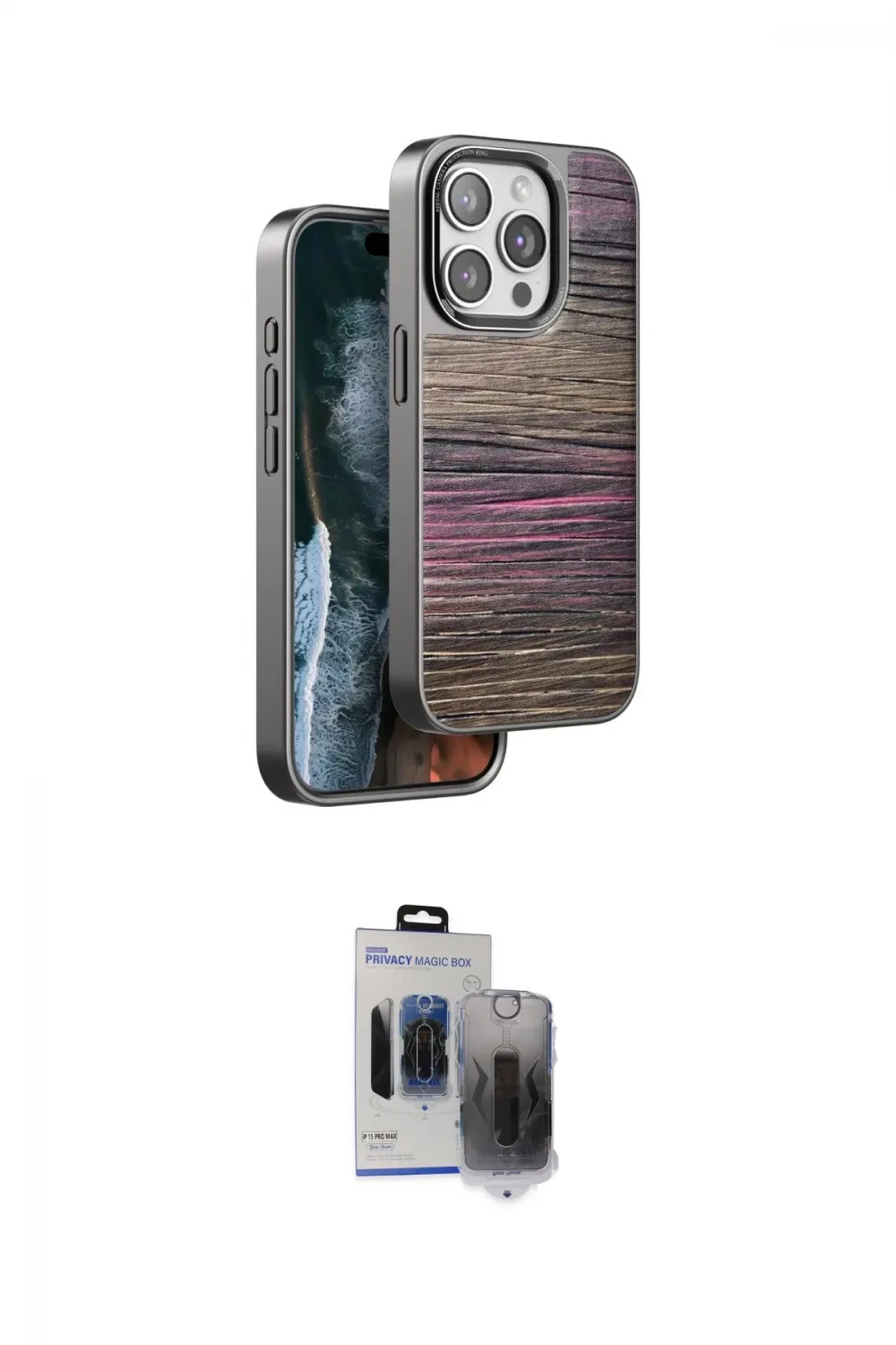 ieg™ iPhone 15 Pro Max Kılıf Atlas Minimal Özel Seri - Siyah Vanessa Magic Hayalet Cam