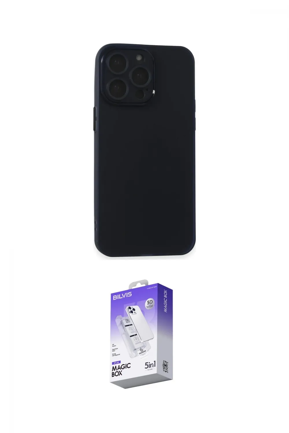ieg™ iPhone 15 Pro Max Kılıf Atlas Minimal Prime - Siyah Bilvis 5in1 3D Magic Cam Ekran Koruyucu