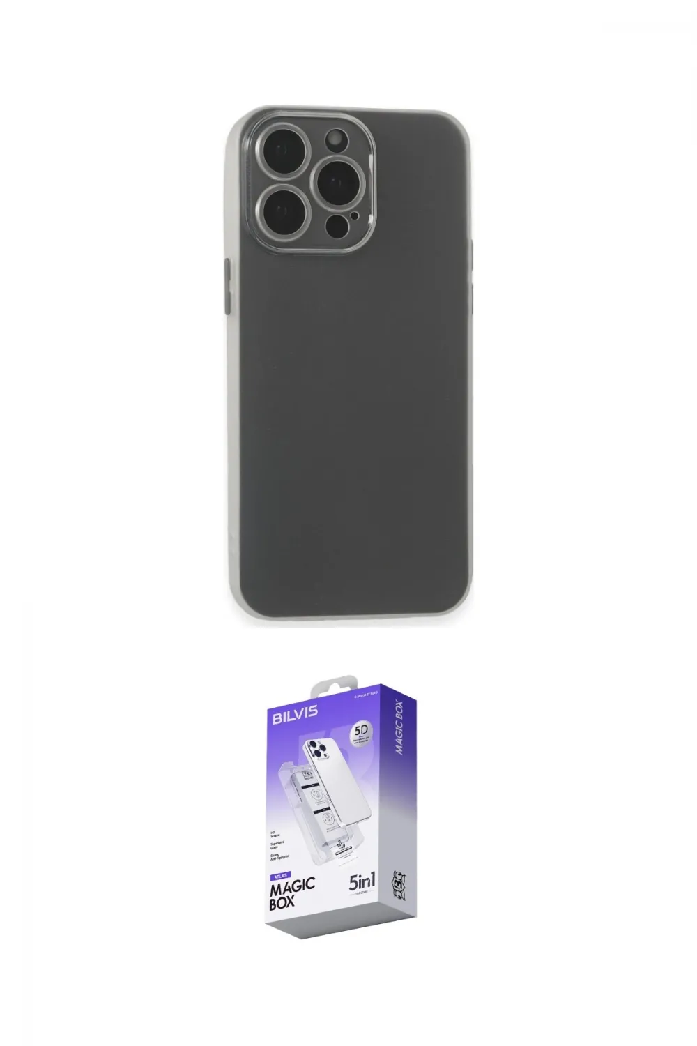 ieg™ iPhone 15 Pro Max Kılıf Atlas Minimal Prime - Siyah Bilvis 5in1 3D Magic Cam Ekran Koruyucu