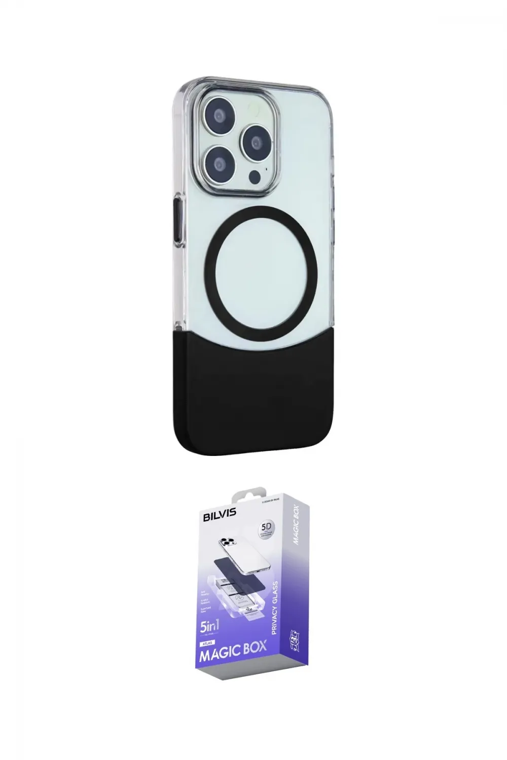 ieg™ iPhone 15 Pro Max Kılıf Çekirdek Asil Özel Seri - Siyah Bilvis 5in1 5D Magic Hayalet Cam Ekran Koruyucu