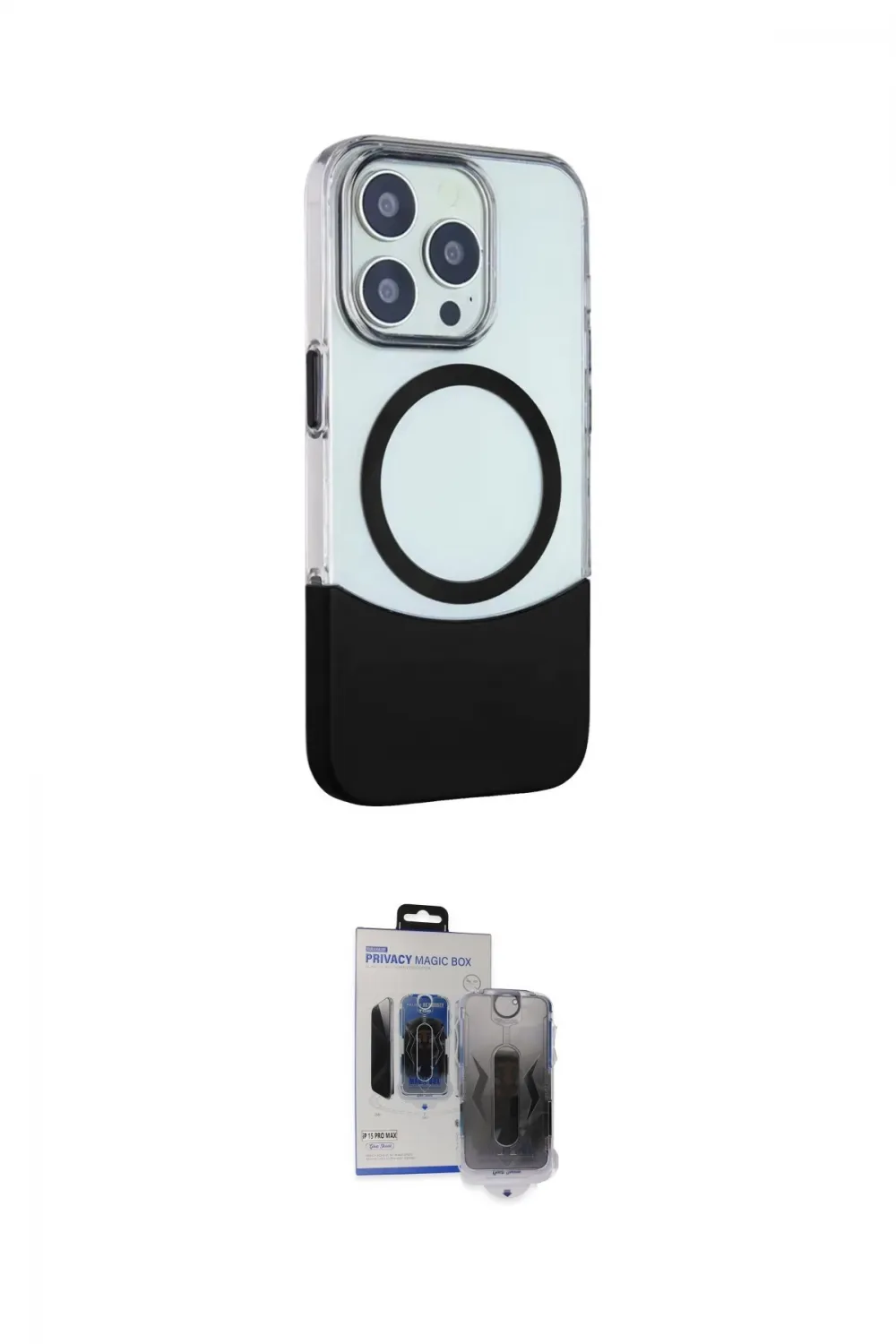 ieg™ iPhone 15 Pro Max Kılıf Çekirdek Asil Özel Seri - Siyah Vanessa Magic Hayalet Cam