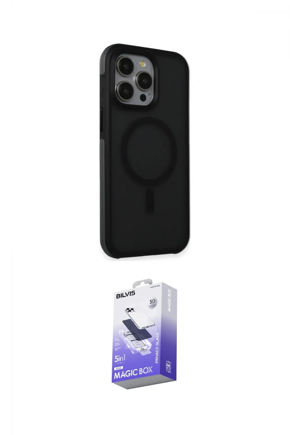 ieg™ iPhone 15 Pro Max Kılıf Çekirdek Yansıma Prime - Siyah Bilvis 5in1 5D Magic Hayalet Cam Ekran Koruyucu