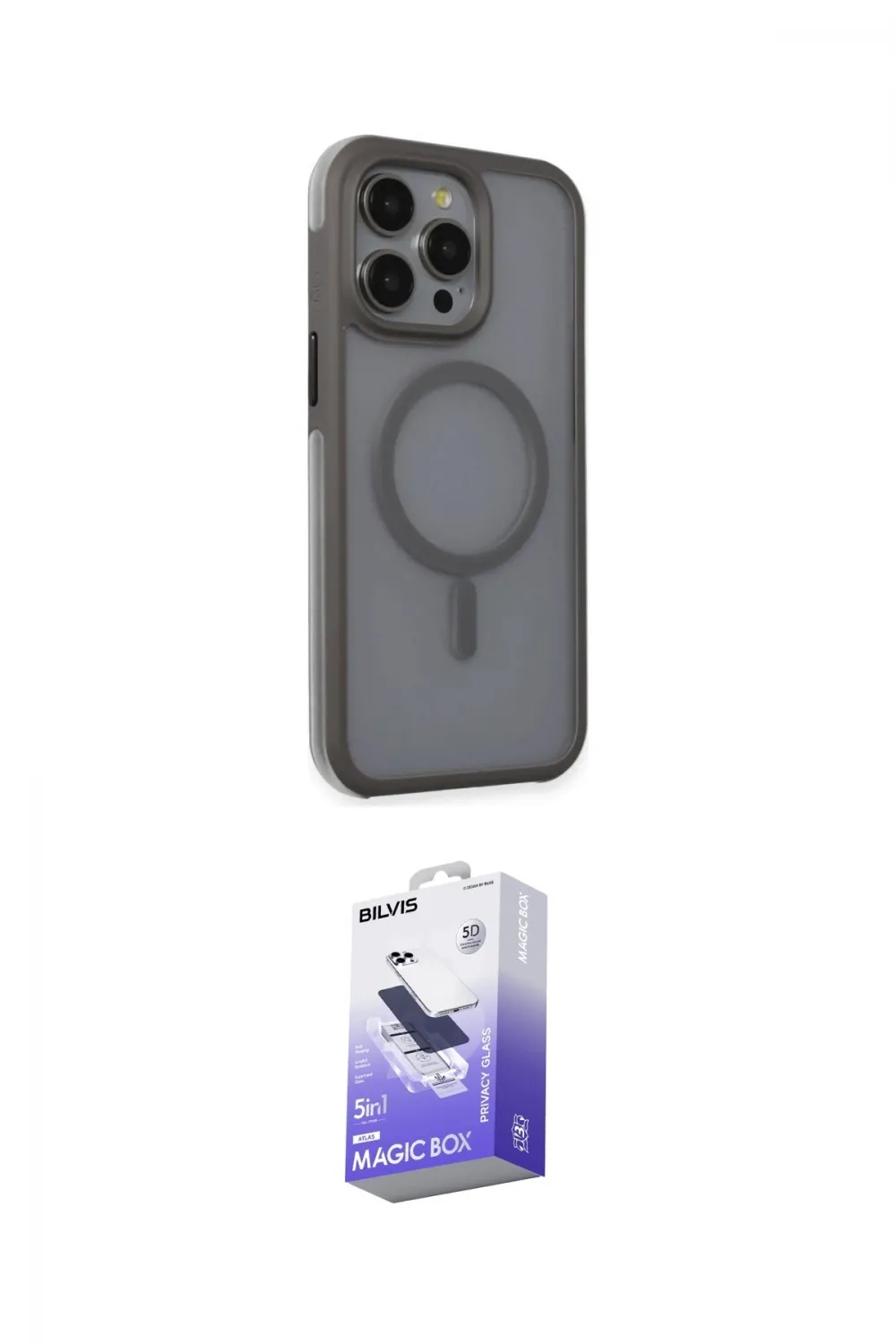ieg™ iPhone 15 Pro Max Kılıf Çekirdek Yansıma Prime - Siyah Bilvis 5in1 5D Magic Hayalet Cam Ekran Koruyucu