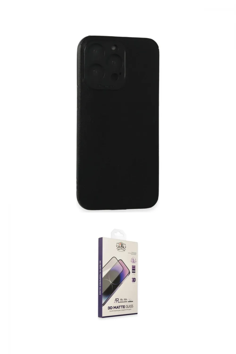 ieg™ iPhone 15 Pro Max Kılıf Doruk Asil Koleksiyonu - Siyah Bilvis 3D Mat Cam Ekran Koruyucu