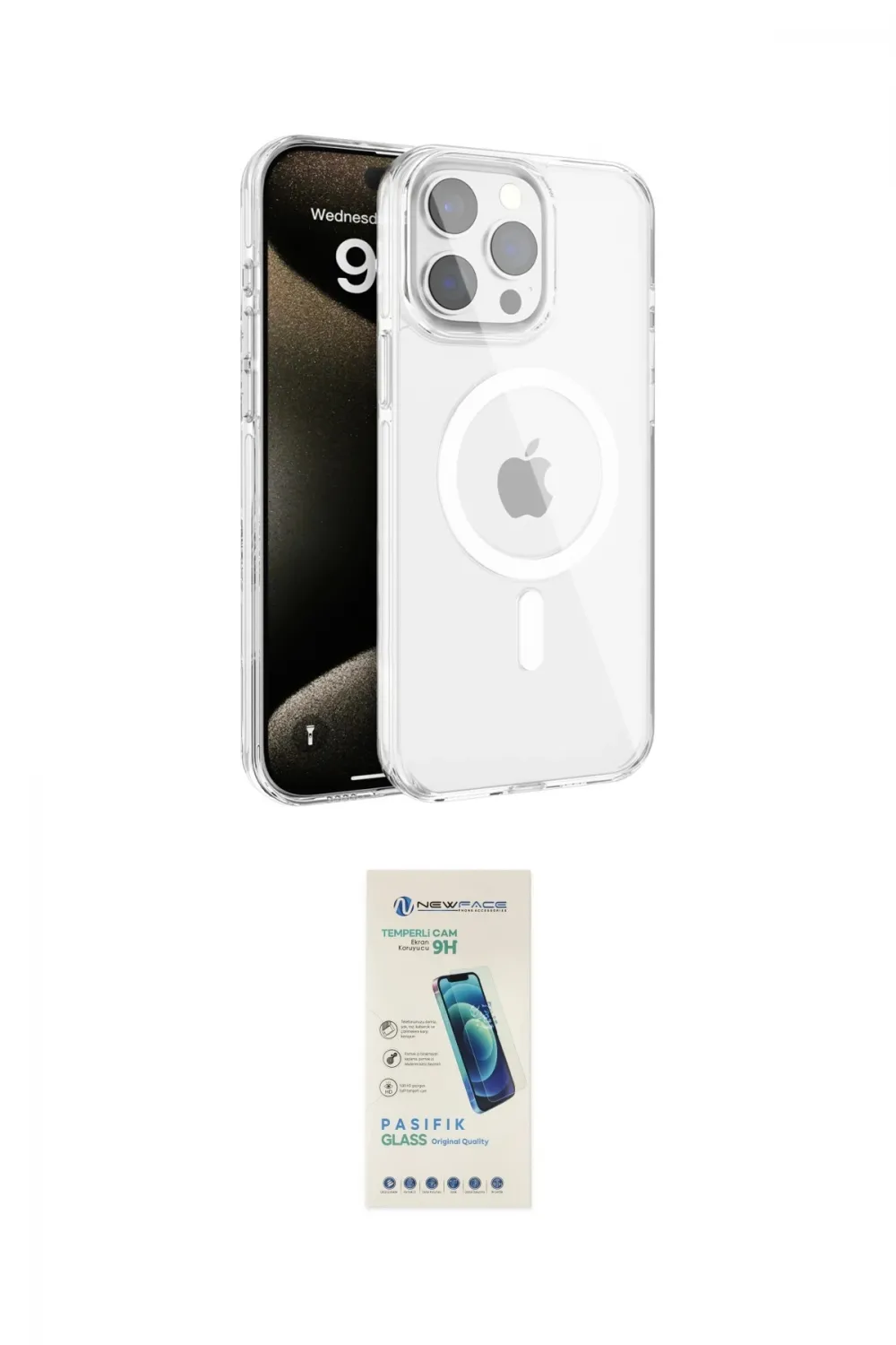 ieg™ iPhone 15 Pro Max Kılıf Doruk Doku Özel Seri - Şeffaf Pasifik Cam Ekran Koruyucu