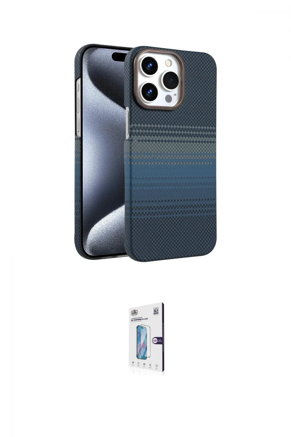 ieg™ iPhone 15 Pro Max Kılıf Doruk Serisi - Siyah Bilvis 0.18mm Plus Cam Ekran Koruyucu