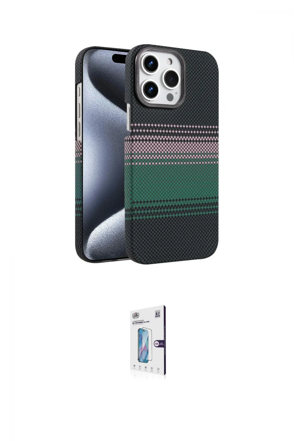 ieg™ iPhone 15 Pro Max Kılıf Doruk Serisi - Siyah Bilvis 0.18mm Plus Cam Ekran Koruyucu