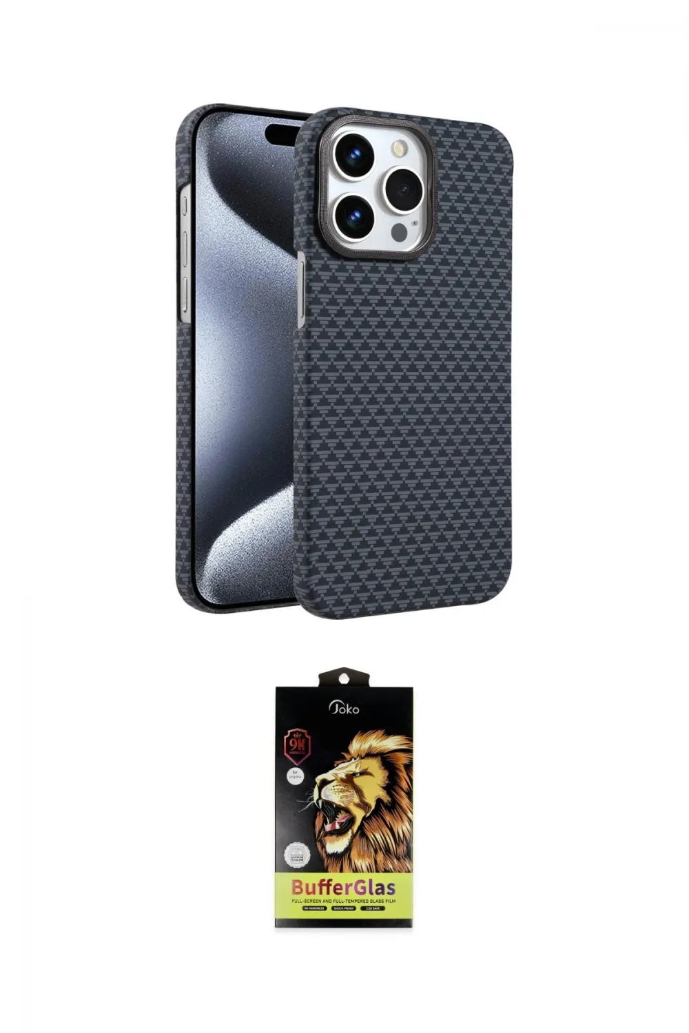ieg™ iPhone 15 Pro Max Kılıf Doruk Serisi - Siyah Buffer Cam Ekran Koruyucu