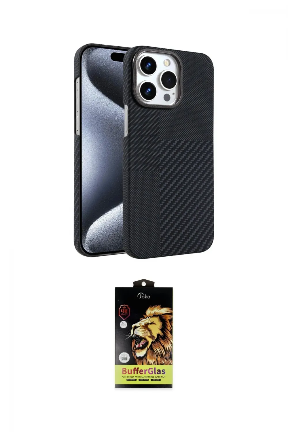 ieg™ iPhone 15 Pro Max Kılıf Doruk Serisi - Siyah Buffer Cam Ekran Koruyucu