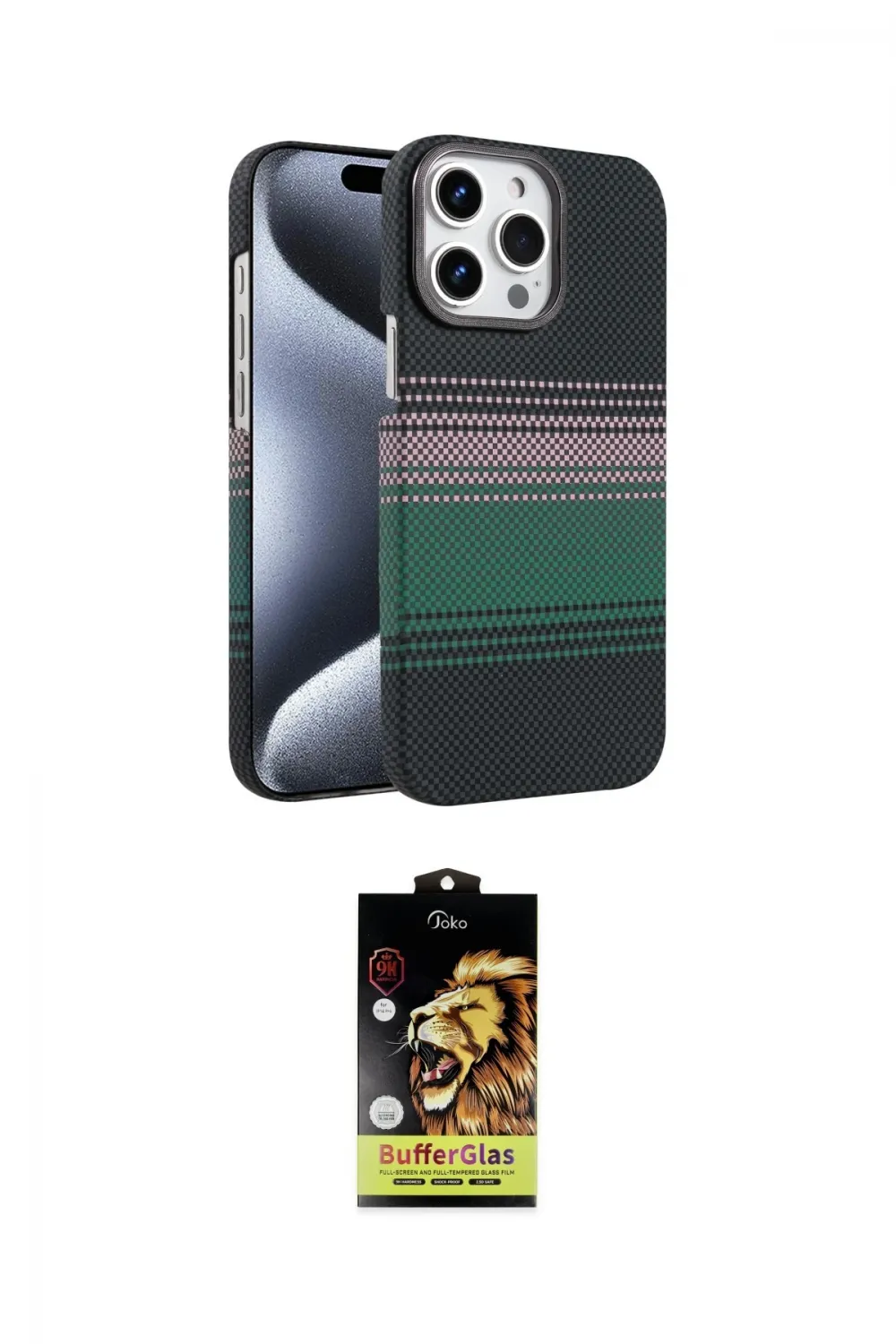 ieg™ iPhone 15 Pro Max Kılıf Doruk Serisi - Siyah Buffer Cam Ekran Koruyucu