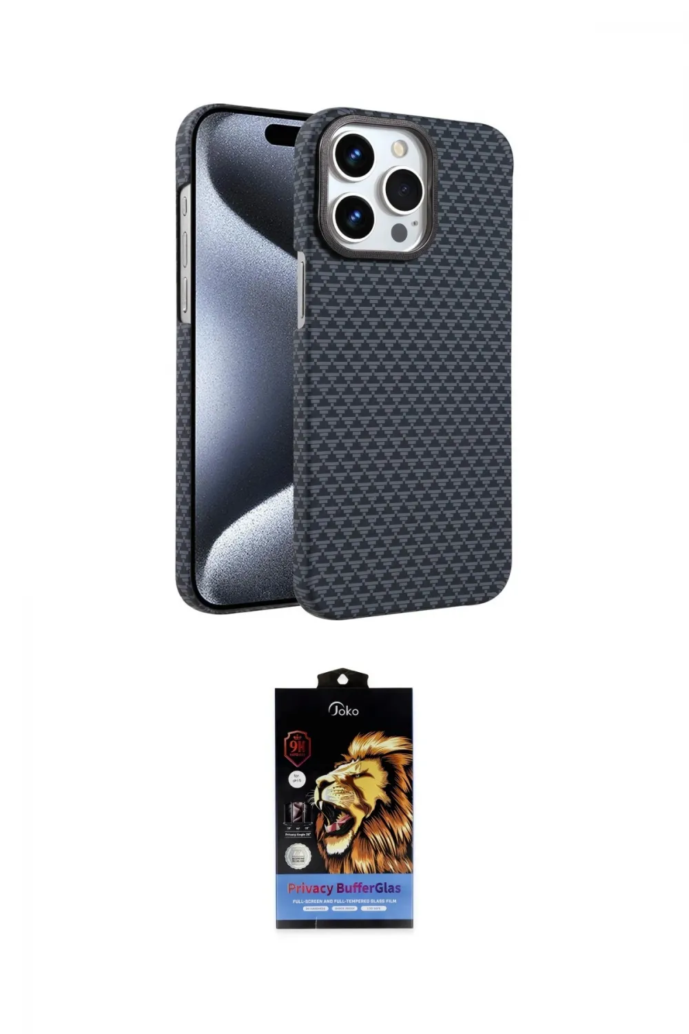 ieg™ iPhone 15 Pro Max Kılıf Doruk Serisi - Siyah Buffer Hayalet Cam Ekran Koruyucu