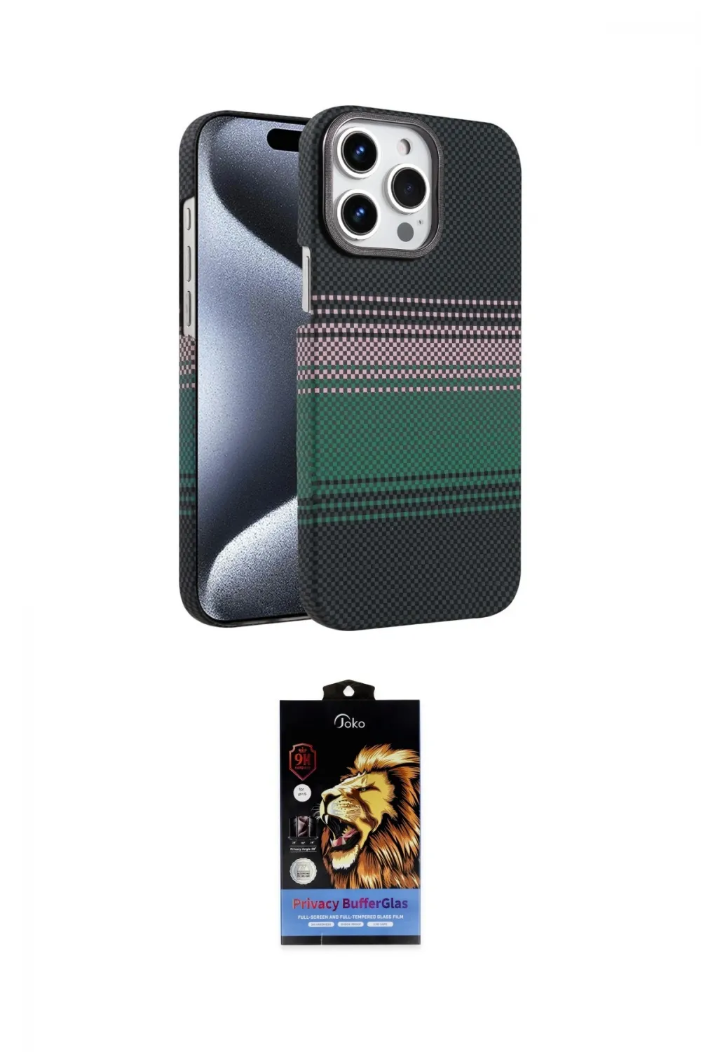 ieg™ iPhone 15 Pro Max Kılıf Doruk Serisi - Siyah Buffer Hayalet Cam Ekran Koruyucu