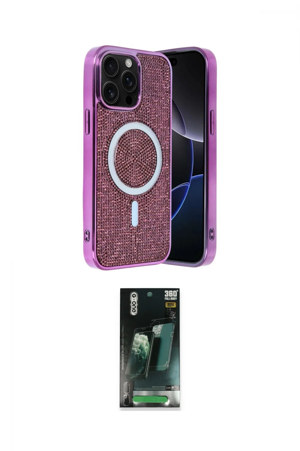 ieg™ iPhone 15 Pro Max Kılıf Eksen Çizgi - Şeffaf 360 Full Body Arka Koruyucu