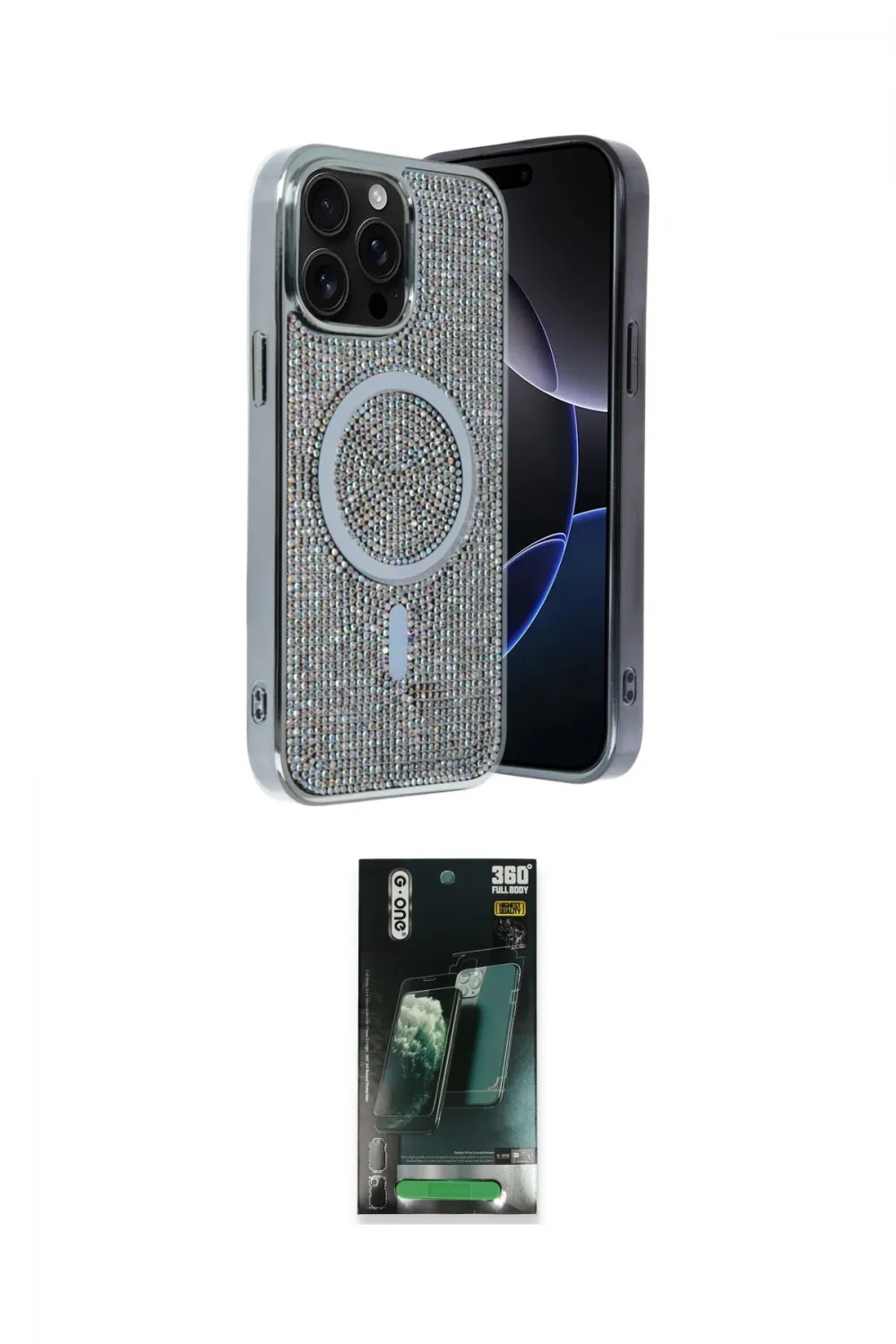 ieg™ iPhone 15 Pro Max Kılıf Eksen Çizgi - Şeffaf 360 Full Body Arka Koruyucu