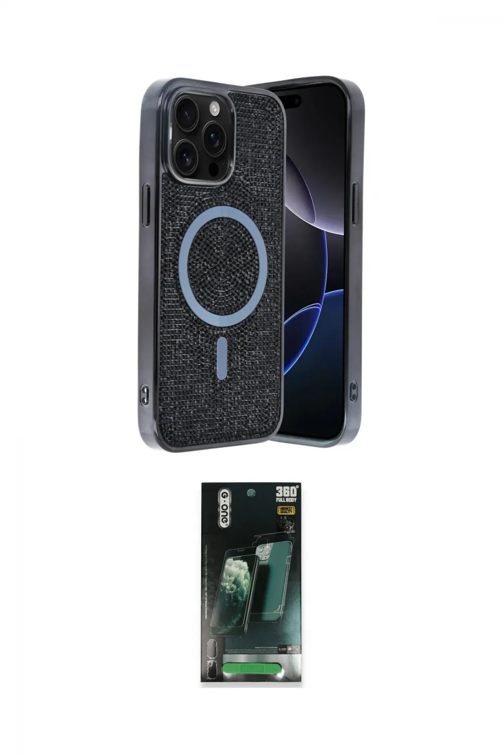 ieg™ iPhone 15 Pro Max Kılıf Eksen Çizgi - Şeffaf 360 Full Body Arka Koruyucu