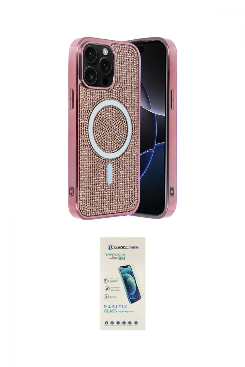ieg™ iPhone 15 Pro Max Kılıf Eksen Çizgi - Şeffaf Pasifik Cam Ekran Koruyucu