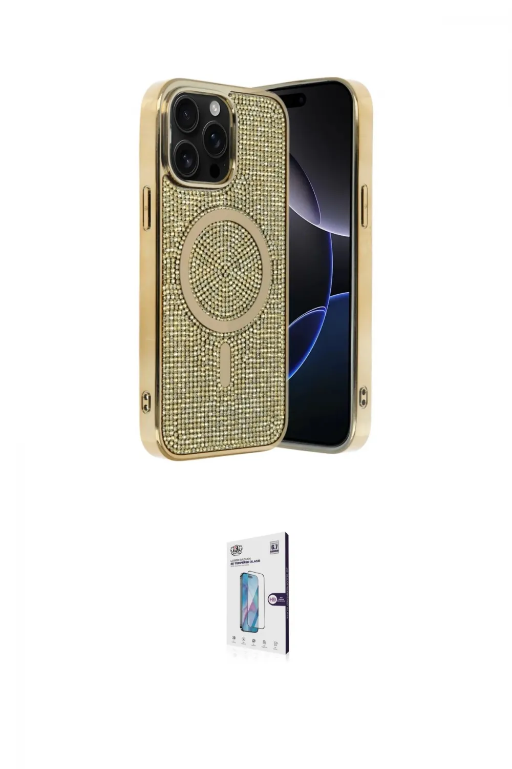 ieg™ iPhone 15 Pro Max Kılıf Eksen Çizgi - Siyah Bilvis 0.18mm Plus Cam Ekran Koruyucu