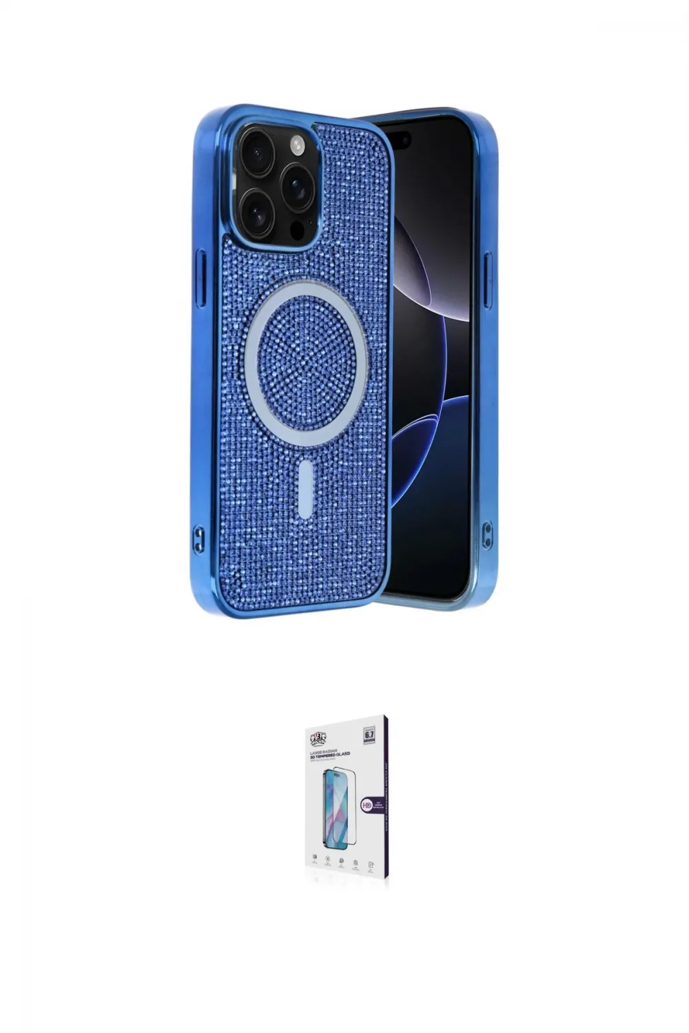 ieg™ iPhone 15 Pro Max Kılıf Eksen Çizgi - Siyah Bilvis 0.18mm Plus Cam Ekran Koruyucu