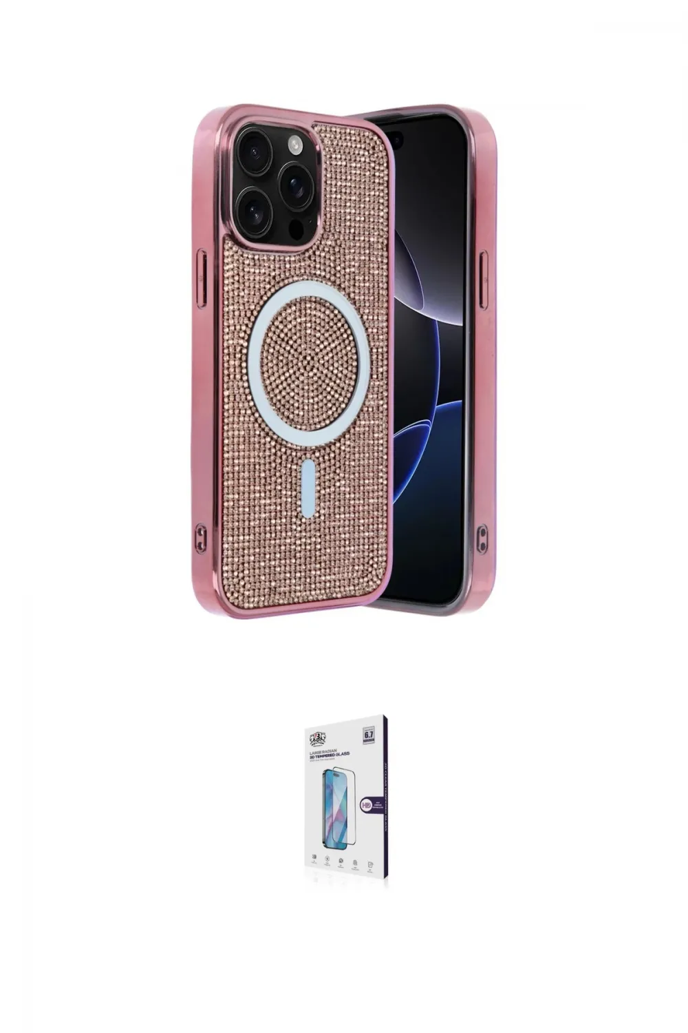 ieg™ iPhone 15 Pro Max Kılıf Eksen Çizgi - Siyah Bilvis 0.18mm Plus Cam Ekran Koruyucu