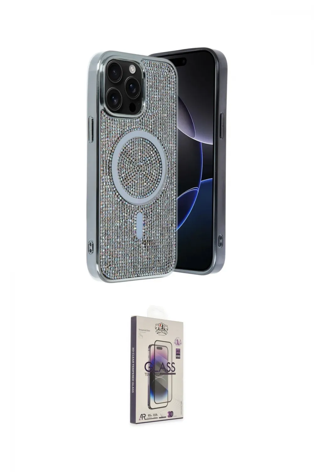 ieg™ iPhone 15 Pro Max Kılıf Eksen Çizgi - Siyah Bilvis 3D Cam Ekran Koruyucu