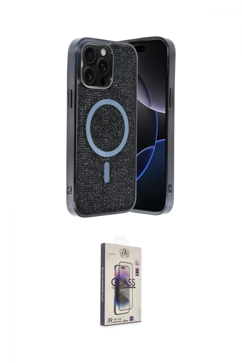 ieg™ iPhone 15 Pro Max Kılıf Eksen Çizgi - Siyah Bilvis 3D Cam Ekran Koruyucu