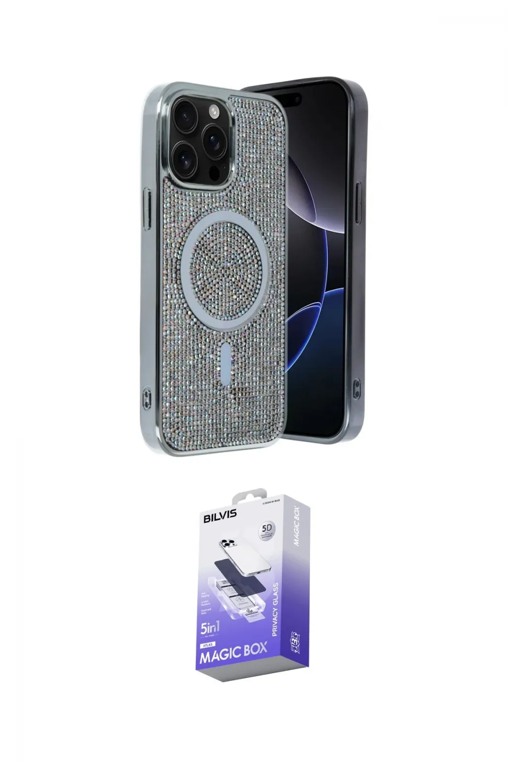 ieg™ iPhone 15 Pro Max Kılıf Eksen Çizgi - Siyah Bilvis 5in1 5D Magic Hayalet Cam Ekran Koruyucu