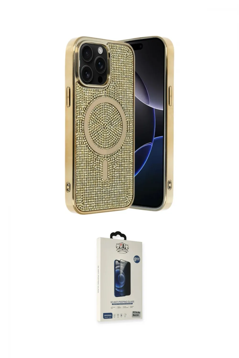 ieg™ iPhone 15 Pro Max Kılıf Eksen Çizgi - Siyah Bilvis Hayalet Cam Ekran Koruyucu