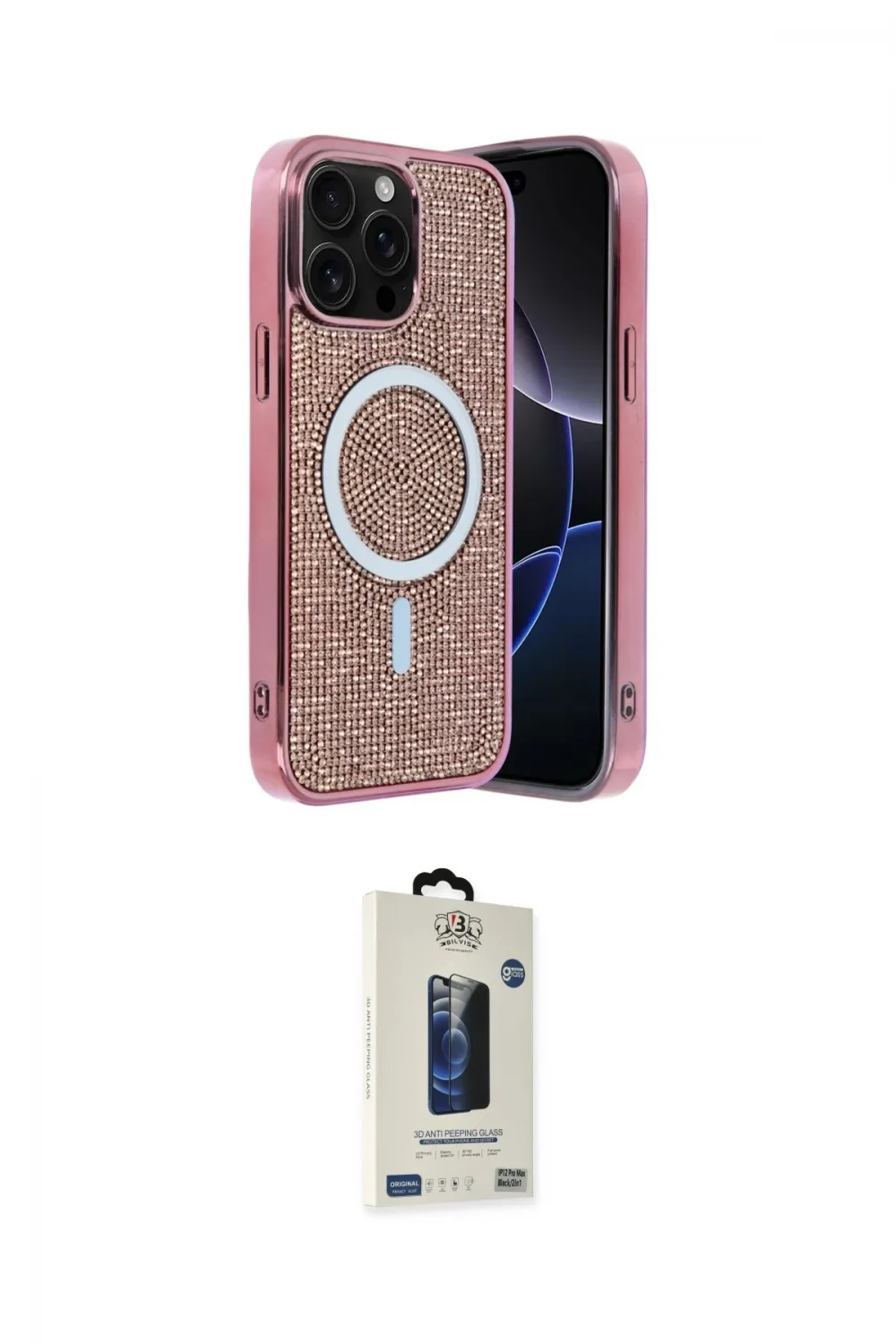 ieg™ iPhone 15 Pro Max Kılıf Eksen Çizgi - Siyah Bilvis Hayalet Cam Ekran Koruyucu