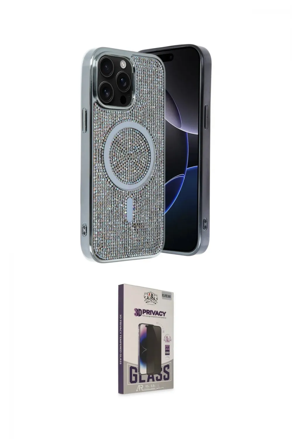 ieg™ iPhone 15 Pro Max Kılıf Eksen Çizgi - Siyah Bilvis Hayalet Cam Ekran Koruyucu