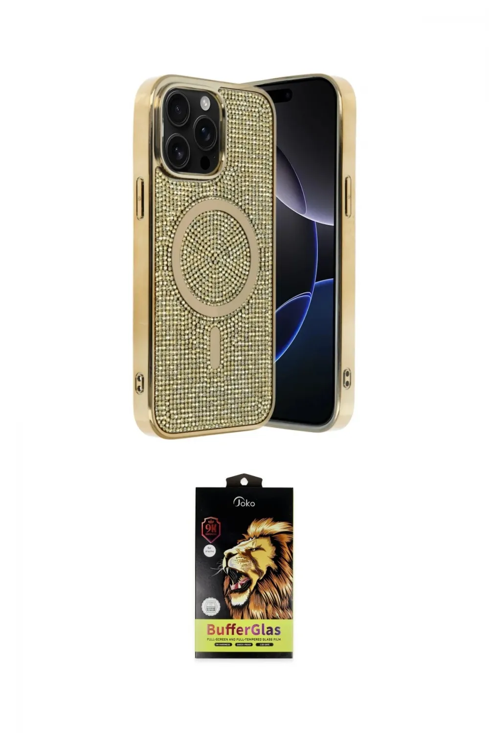 ieg™ iPhone 15 Pro Max Kılıf Eksen Çizgi - Siyah Buffer Cam Ekran Koruyucu