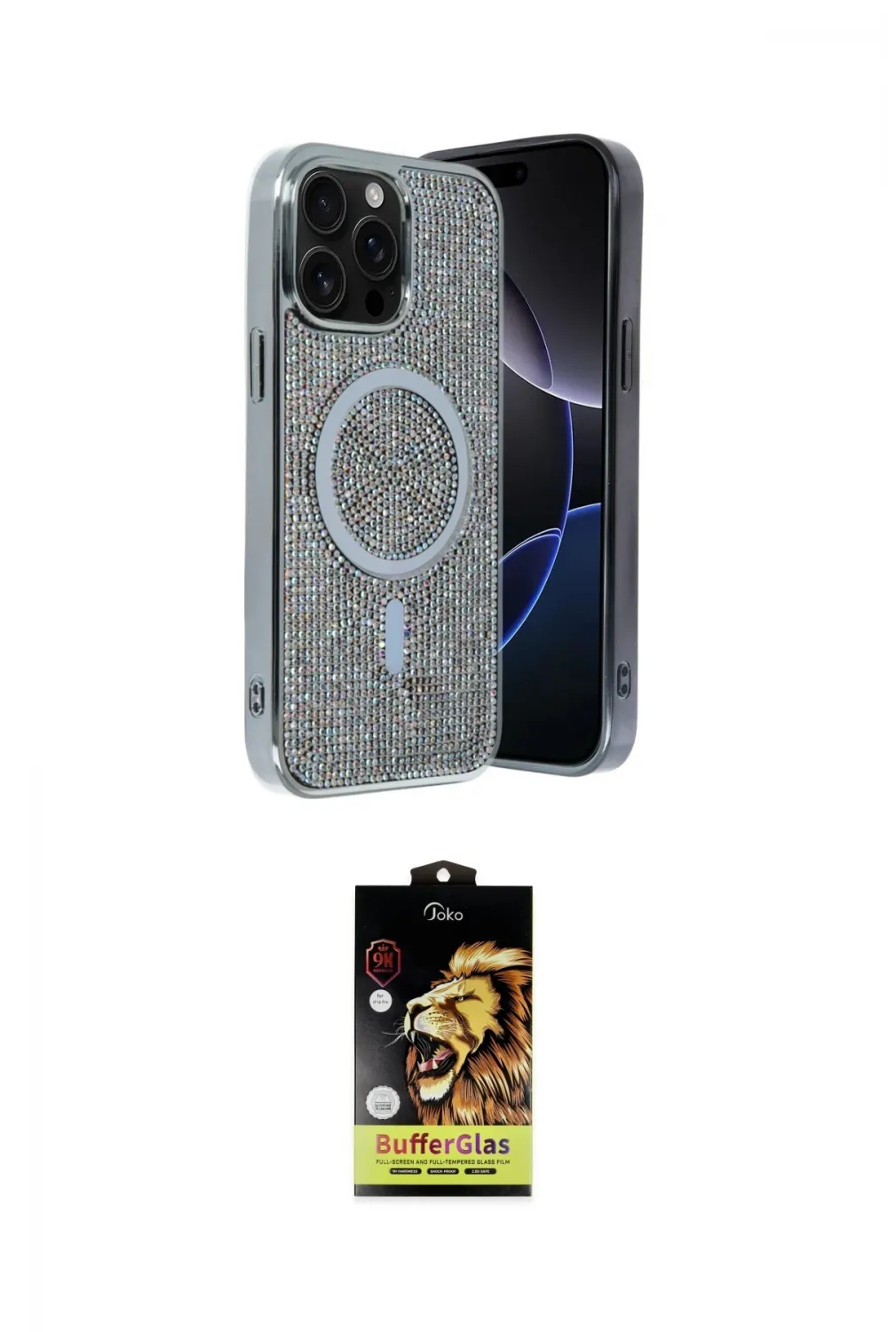 ieg™ iPhone 15 Pro Max Kılıf Eksen Çizgi - Siyah Buffer Cam Ekran Koruyucu